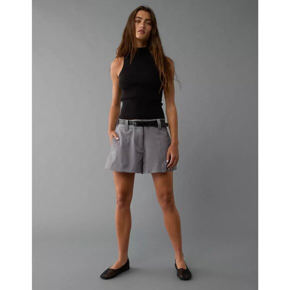 AE Stretch High-Waisted Trouser Short Heathered Gray size 4 27W NEW - Picture 1 of 6